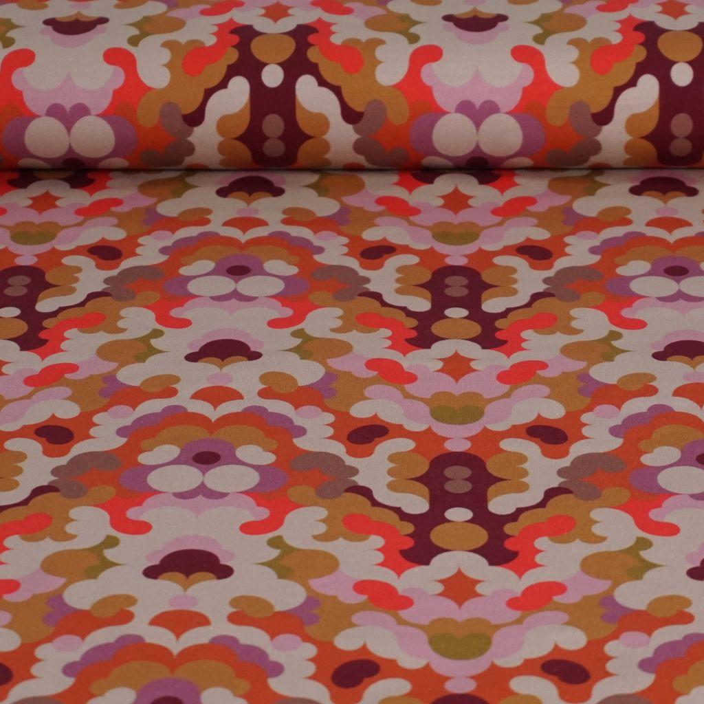 Stretch-Sweat leicht Retromuster 60er 70er orange violett